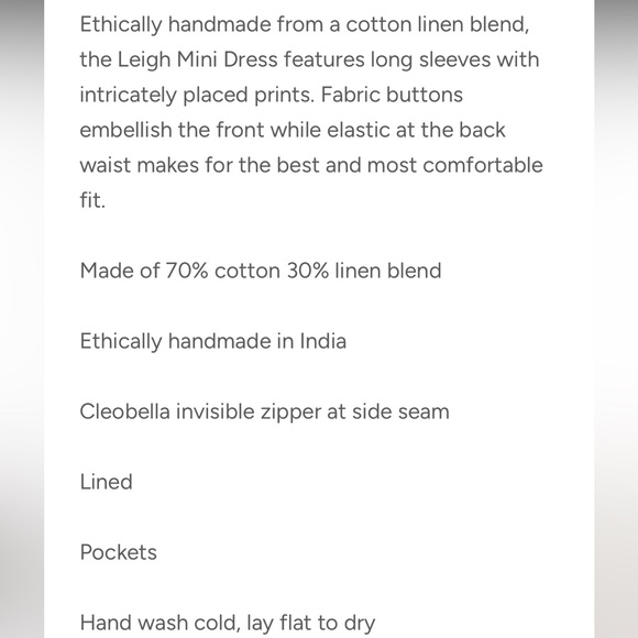 New Cleobella Leigh Paisley Cotton Linen Dress size Small in Navy - Picture 16 of 16